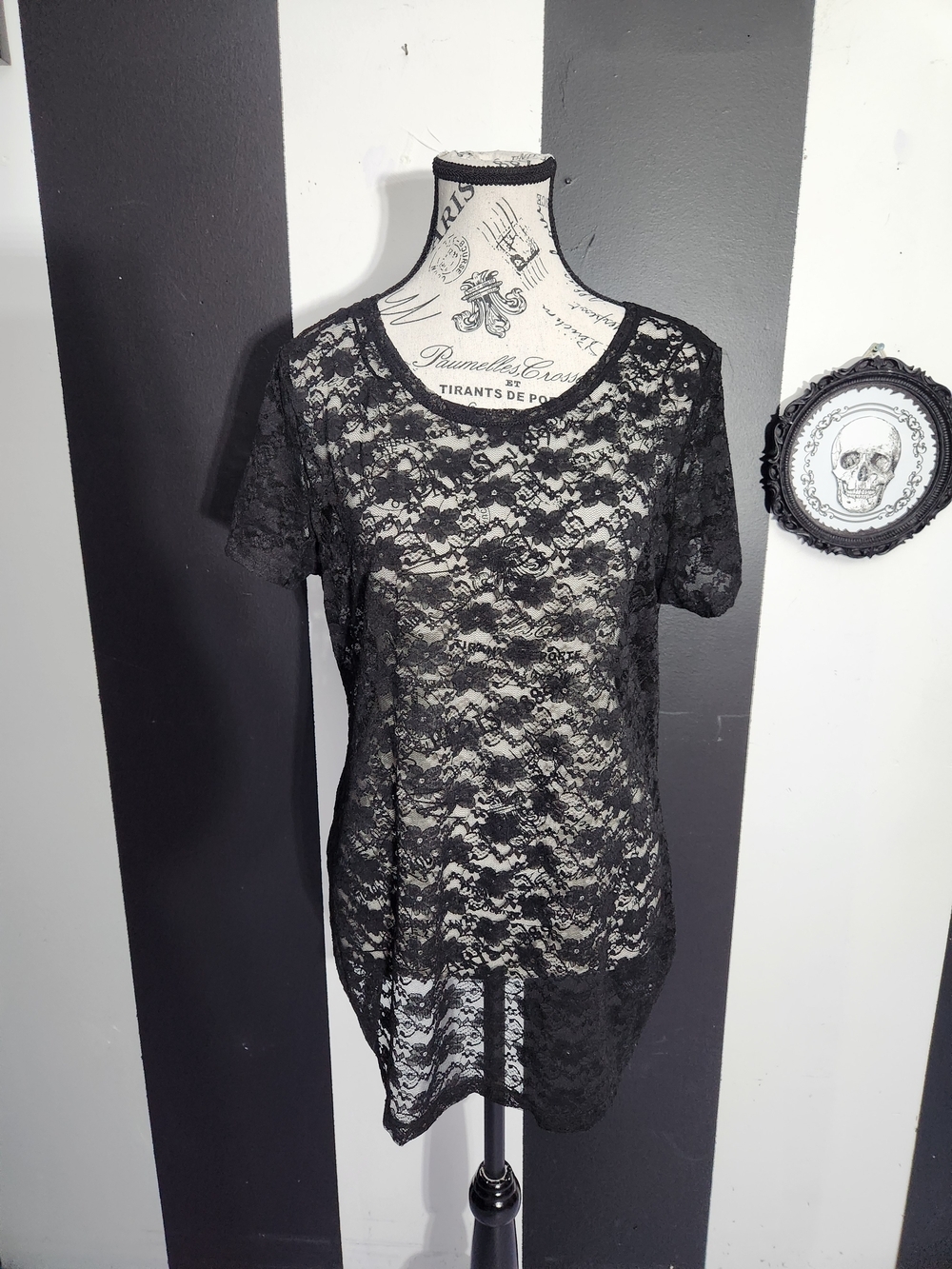 Short-Sleeve Lace Overlay Top